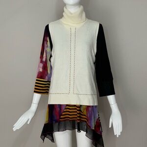 Bogari Turtleneck Knitted Ivory Sweater Vest Ramie Blend Size Large